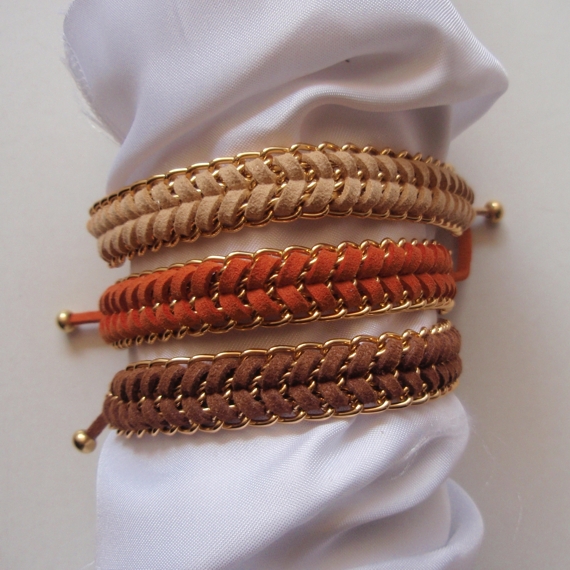 Summer tan - fishbone braid bracelet, gold chain summer trend modern gift CHOOSE your color