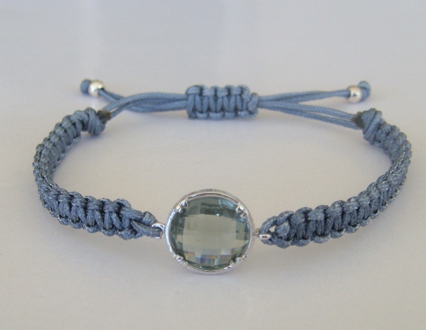 Silver Shadow Grey Gray Macrame Bracelet Faceted Round Crystal Elegant Summer Fashion