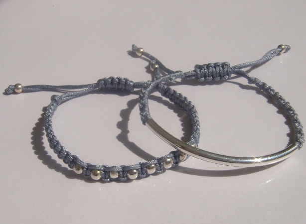 Steel Grey Beaded Friendship Bracelets Playful Summer Fun SET OF TWO