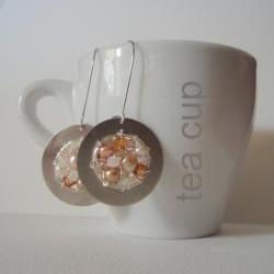 Champagne blossom wheel - dreamy romantic beaded earrings
