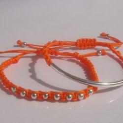 Juicy Orange Beaded Friendship Bracelets Stacking Playful Summer Fun SET OF TWO